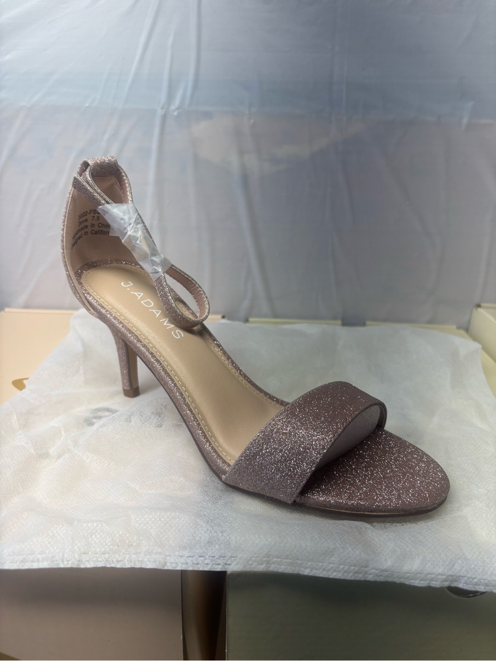 J. Adams Rose Gold Glitter Ankle-Strap Heel